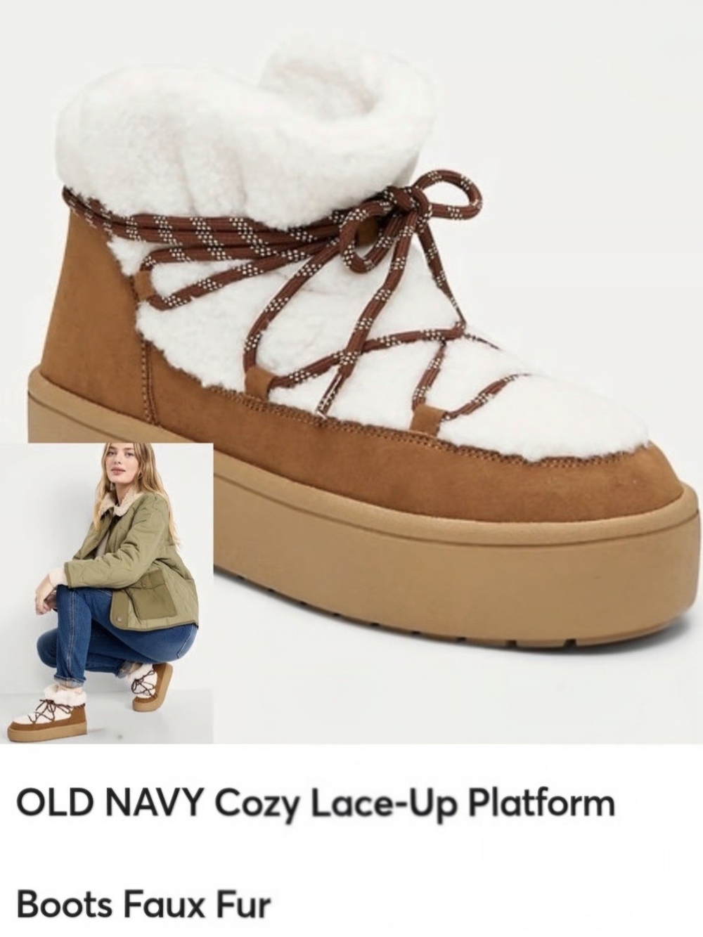 OLD NAVY Cozy Lace-Up Faux Suede And Sherpa Womens Platform Booties